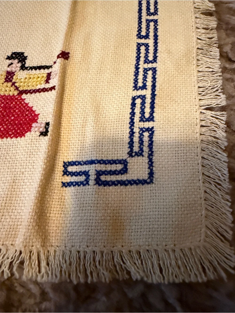 Vintage Handsewn Korean Cottage Industry Embroidery Cross Stitch Tapestry Art